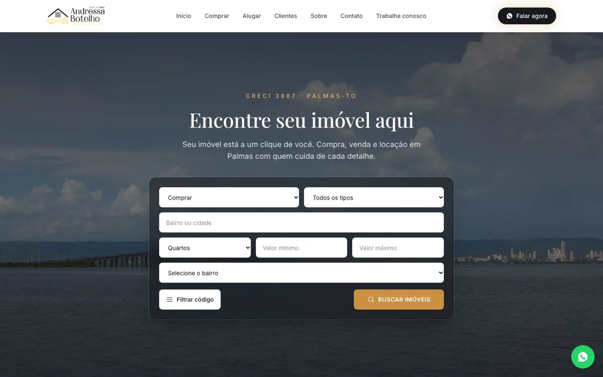 Página inicial do site Andressa Botelho Imóveis