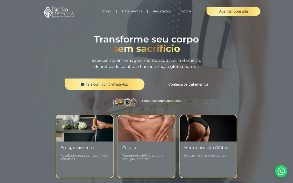 Página inicial do site Clínica Bruno de Paula